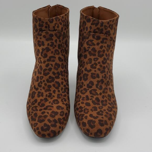 Ann Taylor Loft Leopard Animal Print Block Ankle Boot Side Zip Bootie Shoe 7.5W - Picture 2 of 8
